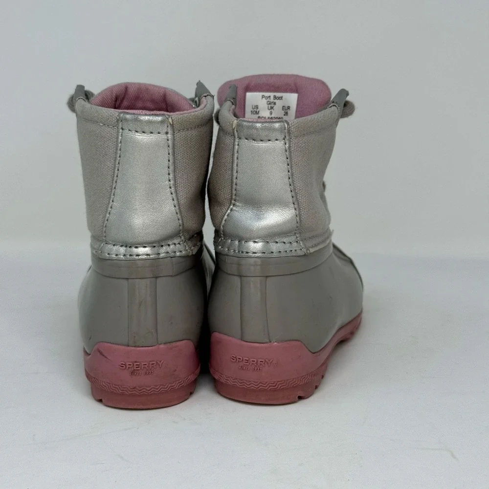 Sperry Port Boot‎ Girls Gray Pink Duck Rain Winter Casual Boots Kids Size 10M